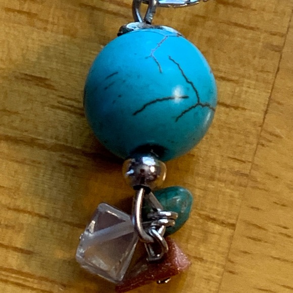 Vintage silver tone chain with drop multi-stone pendant, 16 inch chain - Picture 1 of 6